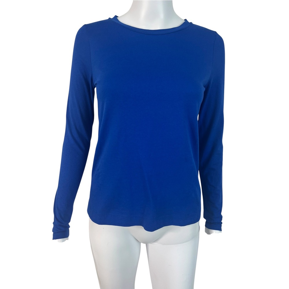 LOFT Women Top Shirt Royal Blue Long Sleeve Cotton Tee Capsule Petite XXS P NEW